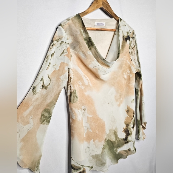 Cowl Neck Waterfall Sheer Long Sleeves Romantic Cherub X-Quisite Top Size XL - Picture 2 of 8